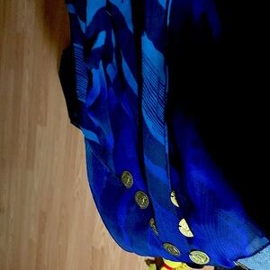 Wrap Crepe material shades of rich blue with coins on edge